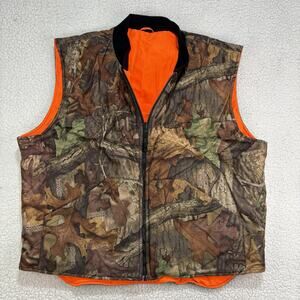 Cabelas Vest Mens XL Advantage Timber Camo Reversible Orange Hunting USA Brown